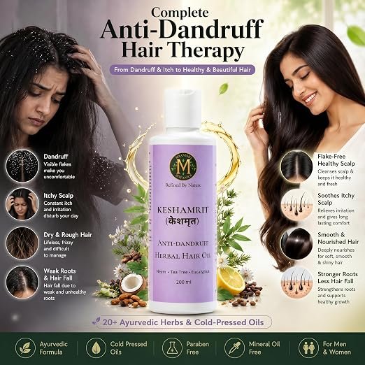 Keshamrit Anti Dandruff Herbal Hair Oil (Neem, Tea Tree, Eucalyptus) - Image 2
